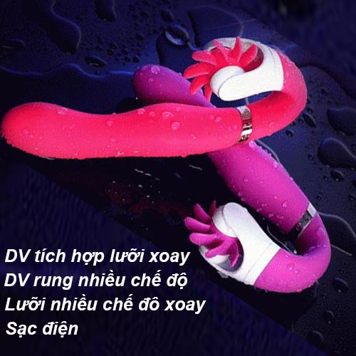 Dương vật giả tích hợp lưỡi liếm rung xoay nhiều chế độ, sạc điện